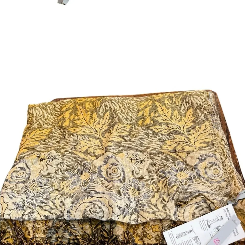 Elegant Floral Gold and Gray Scarf NWT
